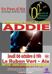 Addie. Le jeudi 6 octobre 2016 à Aix-en-Provence. Bouches-du-Rhone.  19H00